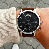 Buy Shop Tommy Hilfiger Kane Grey Dial Brown Leather Strap Watch for Men - 1710398 USA Online