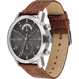 Buy Shop Tommy Hilfiger Kane Grey Dial Brown Leather Strap Watch for Men - 1710398 USA Online