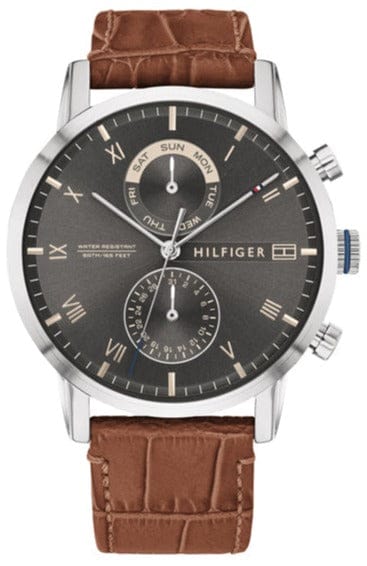 Buy Shop Tommy Hilfiger Kane Grey Dial Brown Leather Strap Watch for Men - 1710398 USA Online