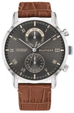 Buy Shop Tommy Hilfiger Kane Grey Dial Brown Leather Strap Watch for Men - 1710398 USA Online