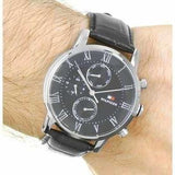 Buy Shop Tommy Hilfiger Kane Quartz Black Dial Black Leather Strap Watch for Men - 1791401 USA Online