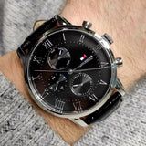 Buy Shop Tommy Hilfiger Kane Quartz Black Dial Black Leather Strap Watch for Men - 1791401 USA Online
