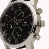 Buy Shop Tommy Hilfiger Kane Quartz Black Dial Black Leather Strap Watch for Men - 1791401 USA Online