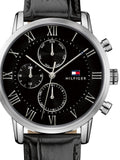 Buy Shop Tommy Hilfiger Kane Quartz Black Dial Black Leather Strap Watch for Men - 1791401 USA Online