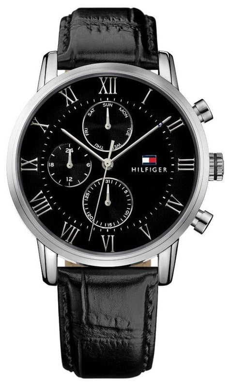 Buy Shop Tommy Hilfiger Kane Quartz Black Dial Black Leather Strap Watch for Men - 1791401 USA Online