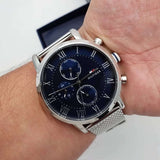 Buy Shop Tommy Hilfiger Kane Quartz Blue Dial Silver Mesh Bracelet Watch for Men - 1791398 USA Online