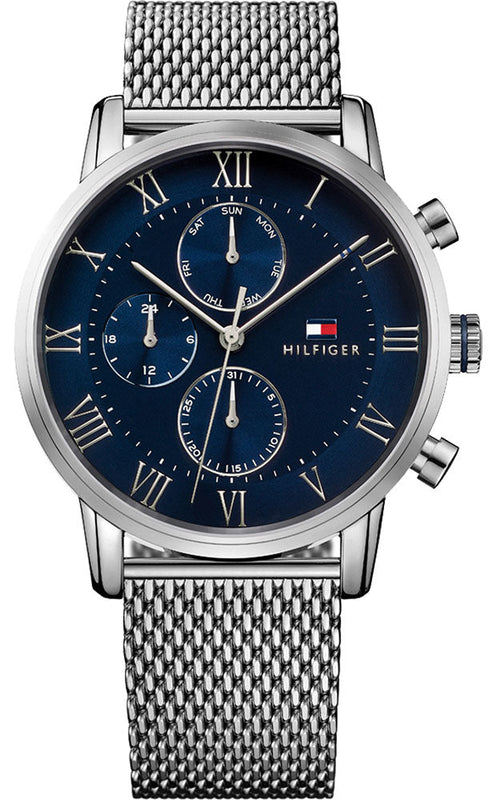 Buy Shop Tommy Hilfiger Kane Quartz Blue Dial Silver Mesh Bracelet Watch for Men - 1791398 USA Online