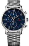 Buy Shop Tommy Hilfiger Kane Quartz Blue Dial Silver Mesh Bracelet Watch for Men - 1791398 USA Online