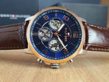 Buy Shop Tommy Hilfiger Keagan Chronograph Blue Dial Brown Leather Strap Watch for Men - 1791290 USA Online