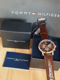 Buy Shop Tommy Hilfiger Keagan Chronograph Blue Dial Brown Leather Strap Watch for Men - 1791290 USA Online
