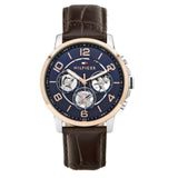 Buy Shop Tommy Hilfiger Keagan Chronograph Blue Dial Brown Leather Strap Watch for Men - 1791290 USA Online