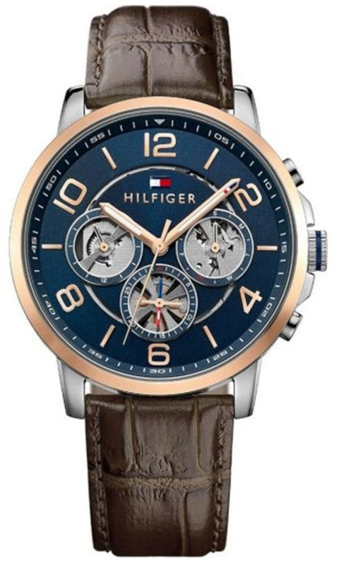 Buy Shop Tommy Hilfiger Keagan Chronograph Blue Dial Brown Leather Strap Watch for Men - 1791290 USA Online