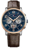 Buy Shop Tommy Hilfiger Keagan Chronograph Blue Dial Brown Leather Strap Watch for Men - 1791290 USA Online