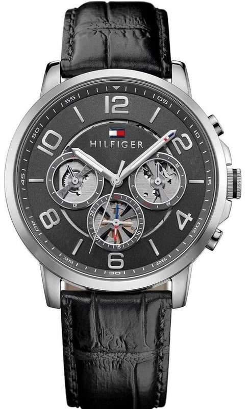 Buy Shop Tommy Hilfiger Keagan Quartz Grey Dial Black Leather Strap Watch for Men - 1791289 USA Online