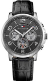 Buy Shop Tommy Hilfiger Keagan Quartz Grey Dial Black Leather Strap Watch for Men - 1791289 USA Online