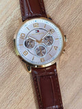 Buy Shop Tommy Hilfiger Keagan Quartz Silver Dial Brown Leather Strap Watch for Men - 1791291 USA Online