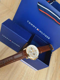 Buy Shop Tommy Hilfiger Keagan Quartz Silver Dial Brown Leather Strap Watch for Men - 1791291 USA Online