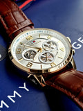 Buy Shop Tommy Hilfiger Keagan Quartz Silver Dial Brown Leather Strap Watch for Men - 1791291 USA Online