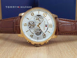 Buy Shop Tommy Hilfiger Keagan Quartz Silver Dial Brown Leather Strap Watch for Men - 1791291 USA Online
