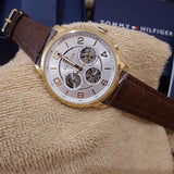 Buy Shop Tommy Hilfiger Keagan Quartz Silver Dial Brown Leather Strap Watch for Men - 1791291 USA Online