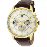 Buy Shop Tommy Hilfiger Keagan Quartz Silver Dial Brown Leather Strap Watch for Men - 1791291 USA Online