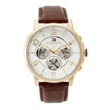 Buy Shop Tommy Hilfiger Keagan Quartz Silver Dial Brown Leather Strap Watch for Men - 1791291 USA Online