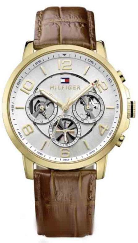Buy Shop Tommy Hilfiger Keagan Quartz Silver Dial Brown Leather Strap Watch for Men - 1791291 USA Online