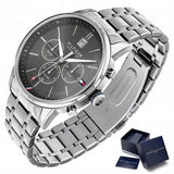 Buy Shop Tommy Hilfiger Kyle Chronograph Grey Dial Silver Steel Strap Watch for Men - 1791632 USA Online