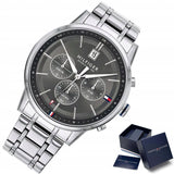 Buy Shop Tommy Hilfiger Kyle Chronograph Grey Dial Silver Steel Strap Watch for Men - 1791632 USA Online