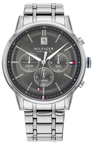 Buy Shop Tommy Hilfiger Kyle Chronograph Grey Dial Silver Steel Strap Watch for Men - 1791632 USA Online