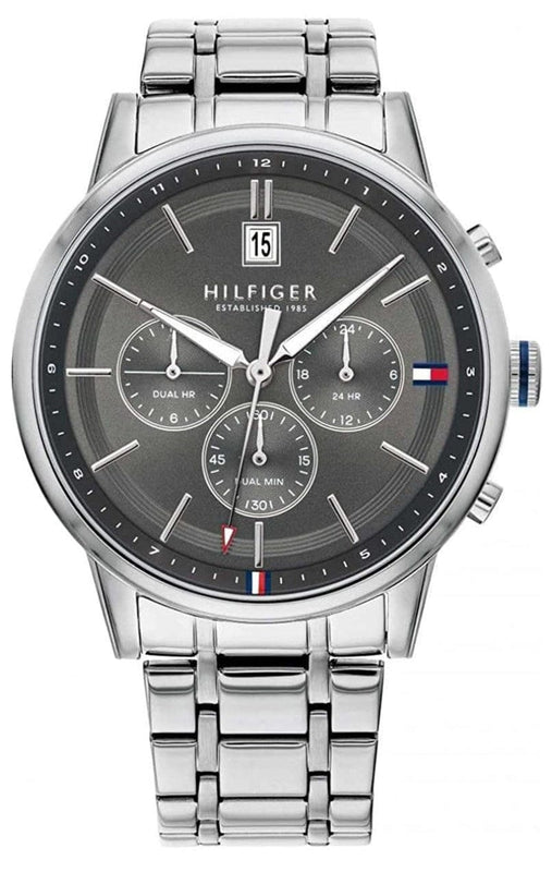 Buy Shop Tommy Hilfiger Kyle Chronograph Grey Dial Silver Steel Strap Watch for Men - 1791632 USA Online