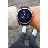 Buy Shop Tommy Hilfiger Kyle Multifunction Blue Dial Brown Leather Strap Watch for Men - 1791629 USA Online