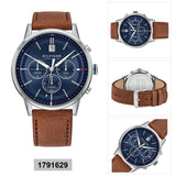 Buy Shop Tommy Hilfiger Kyle Multifunction Blue Dial Brown Leather Strap Watch for Men - 1791629 USA Online