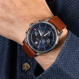 Buy Shop Tommy Hilfiger Kyle Multifunction Blue Dial Brown Leather Strap Watch for Men - 1791629 USA Online