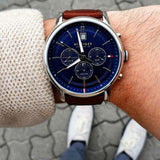 Buy Shop Tommy Hilfiger Kyle Multifunction Blue Dial Brown Leather Strap Watch for Men - 1791629 USA Online