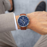 Buy Shop Tommy Hilfiger Kyle Multifunction Blue Dial Brown Leather Strap Watch for Men - 1791629 USA Online
