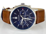 Buy Shop Tommy Hilfiger Kyle Multifunction Blue Dial Brown Leather Strap Watch for Men - 1791629 USA Online