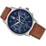 Buy Shop Tommy Hilfiger Kyle Multifunction Blue Dial Brown Leather Strap Watch for Men - 1791629 USA Online