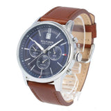 Buy Shop Tommy Hilfiger Kyle Multifunction Blue Dial Brown Leather Strap Watch for Men - 1791629 USA Online