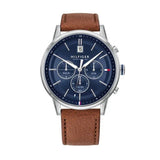Buy Shop Tommy Hilfiger Kyle Multifunction Blue Dial Brown Leather Strap Watch for Men - 1791629 USA Online