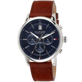 Buy Shop Tommy Hilfiger Kyle Multifunction Blue Dial Brown Leather Strap Watch for Men - 1791629 USA Online