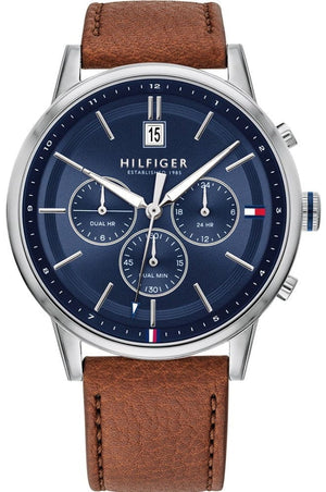 Buy Shop Tommy Hilfiger Kyle Multifunction Blue Dial Brown Leather Strap Watch for Men - 1791629 USA Online