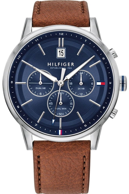 Buy Shop Tommy Hilfiger Kyle Multifunction Blue Dial Brown Leather Strap Watch for Men - 1791629 USA Online