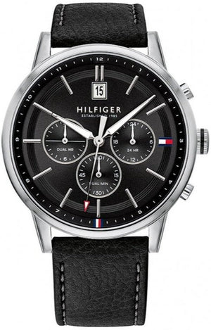 Buy Shop Tommy Hilfiger Kyle Quartz Black Dial Black Leather Strap Watch for Men - 1791630 USA Online