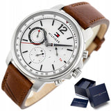 Buy Shop Tommy Hilfiger Landon Chronograph White Dial Brown Leather Strap Watch for Men - 1791531 USA Online