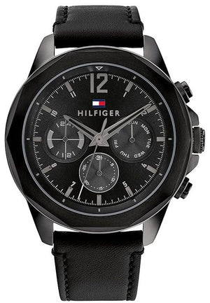 Buy Shop Tommy Hilfiger Lars Chronograph Black Dial Black Leather Strap Watch For Men - 1792062 USA Online
