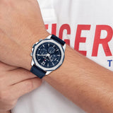 Buy Shop Tommy Hilfiger Lars Chronograph Blue Dial Blue Leather Strap Watch For Men - 1792063 USA Online