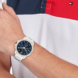 Buy Shop Tommy Hilfiger Lars Chronograph Blue Dial Silver Steel Strap Watch For Men - 1792059 USA Online