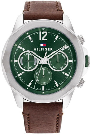 Buy Shop Tommy Hilfiger Lars Chronograph Green Dial Brown Leather Strap Watch For Men - 1792064 USA Online