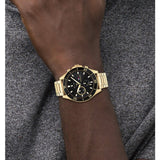 Buy Shop Tommy Hilfiger Larson Chronograph Black Dial Gold Steel Strap Watch For Men - 1791919 USA Online